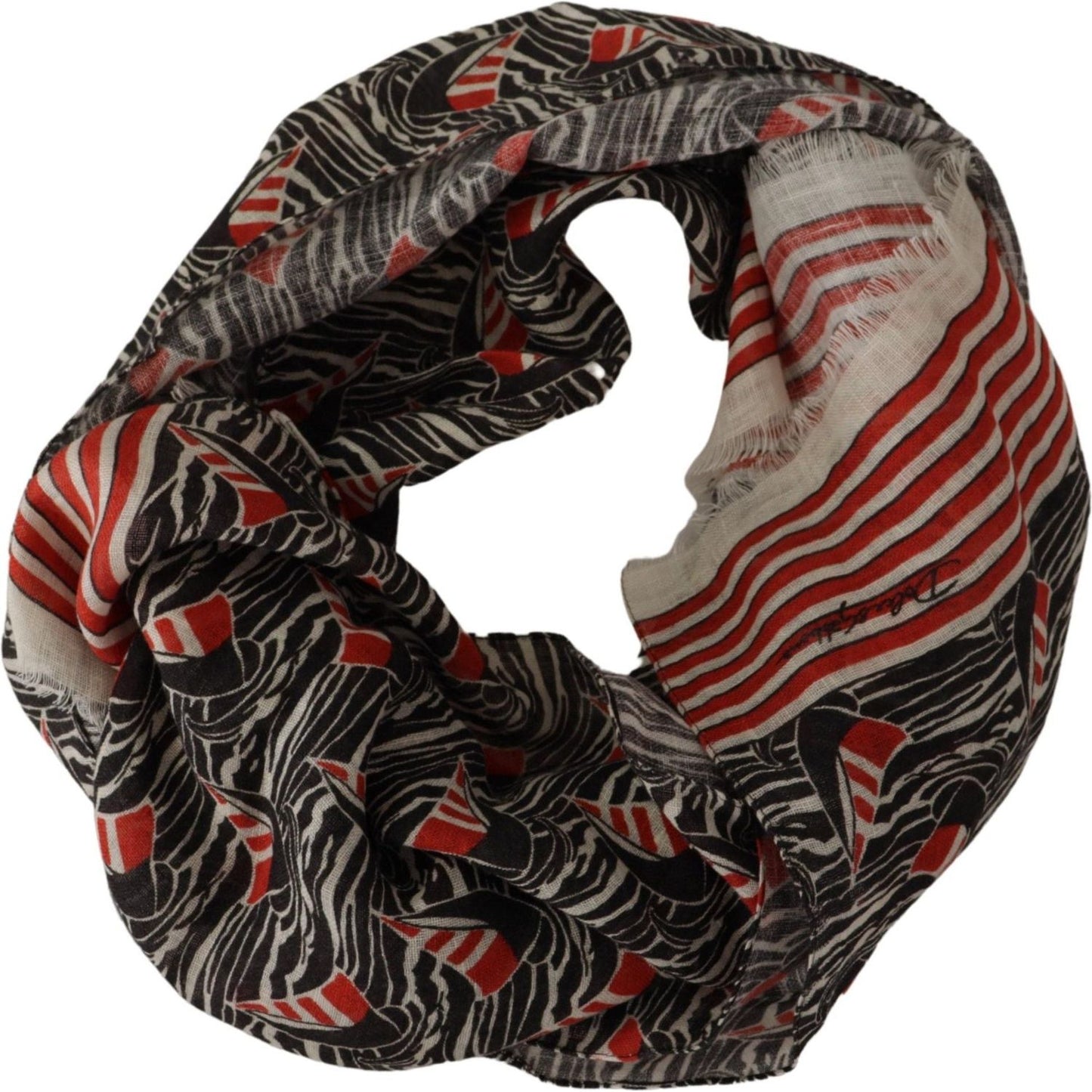 Dolce & Gabbana Black Red Linen Sailboat Stripe Print Shawl Scarf