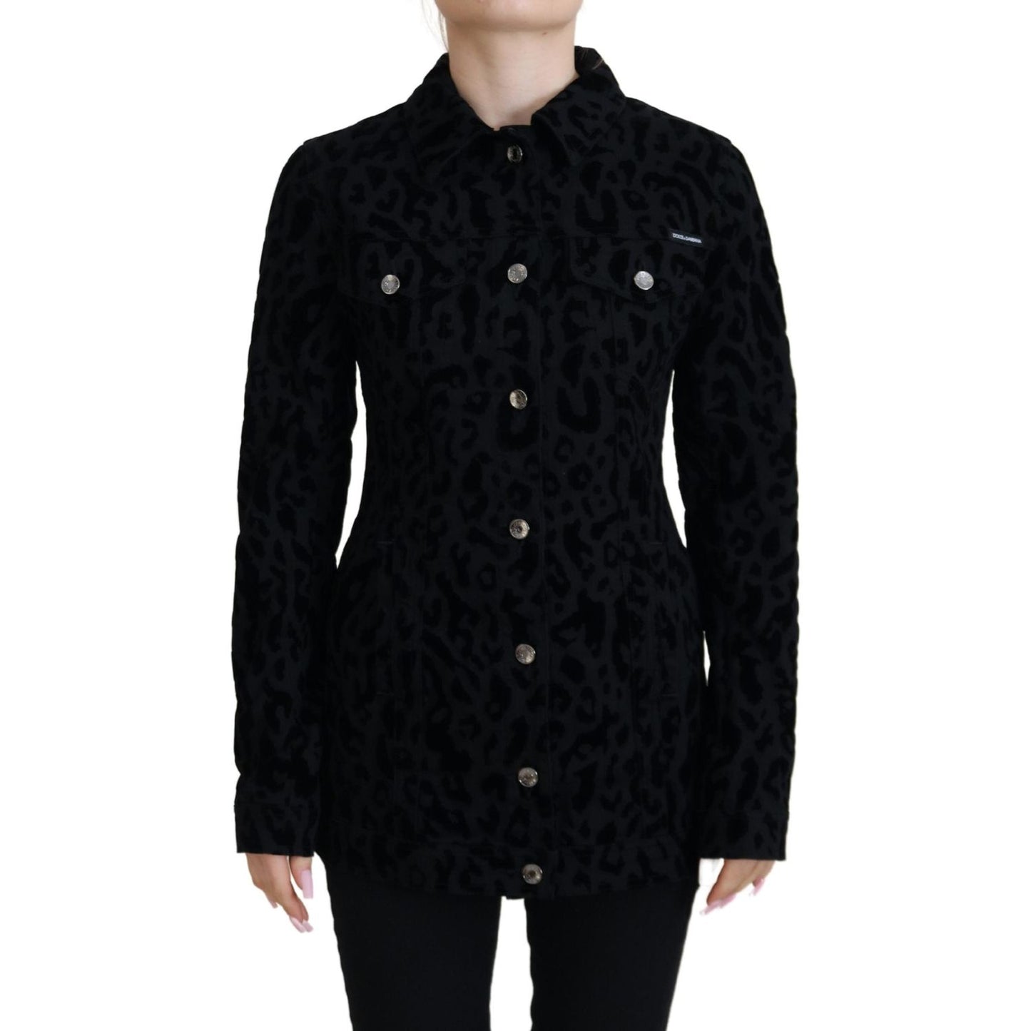 Dolce & Gabbana Black Leopard Long Sleeve Denim Cotton Jacket JKT3471 - 40