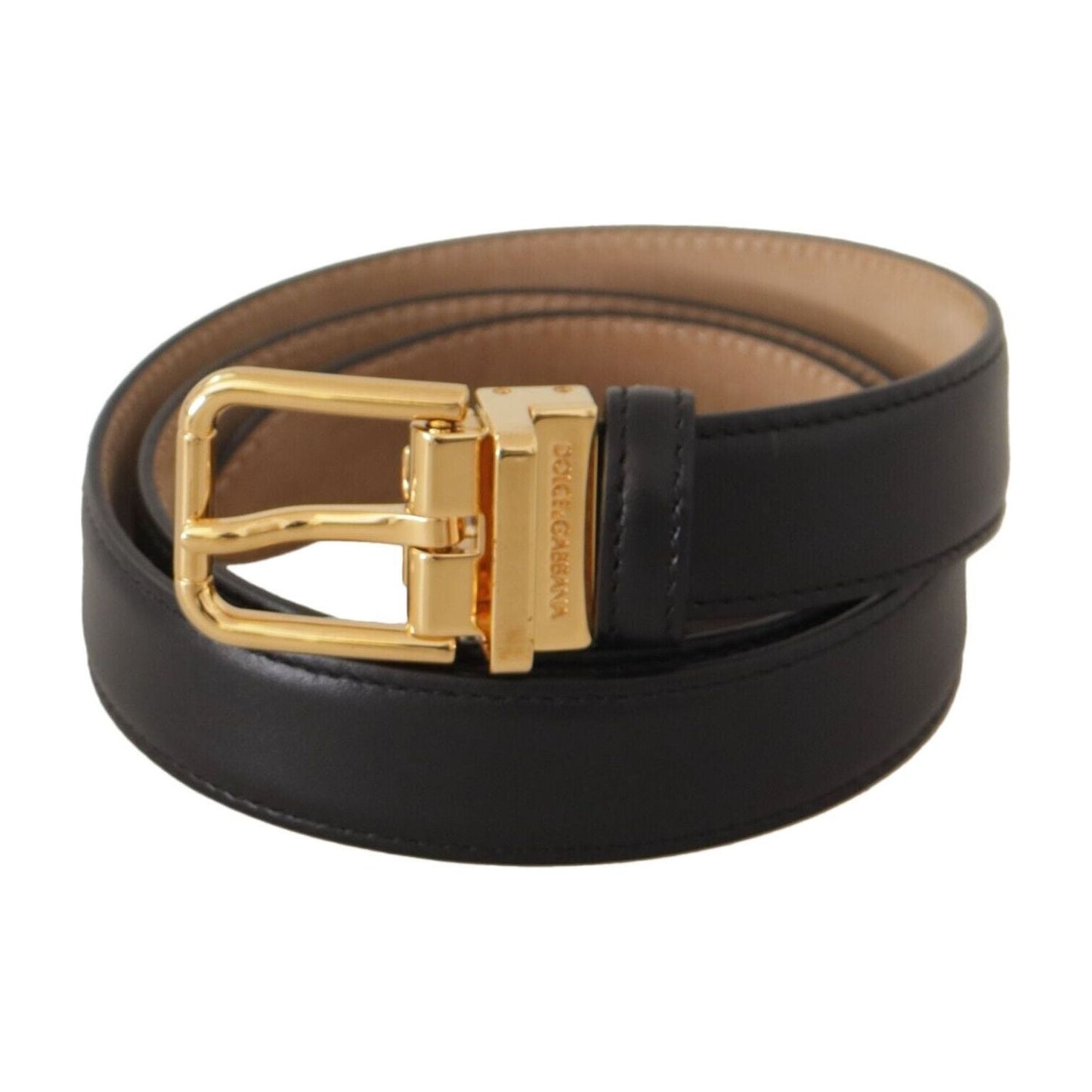 Dolce & Gabbana Elegant Black Leather Belt with Engraved Metal Buckle Dolce & Gabbana Dark Slate Gray