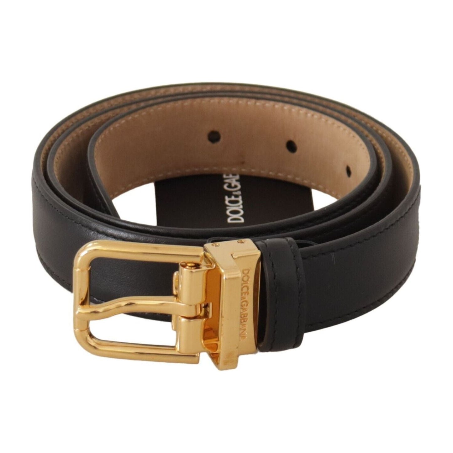 Dolce & Gabbana Elegant Black Leather Belt with Engraved Metal Buckle Dolce & Gabbana Dark Slate Gray