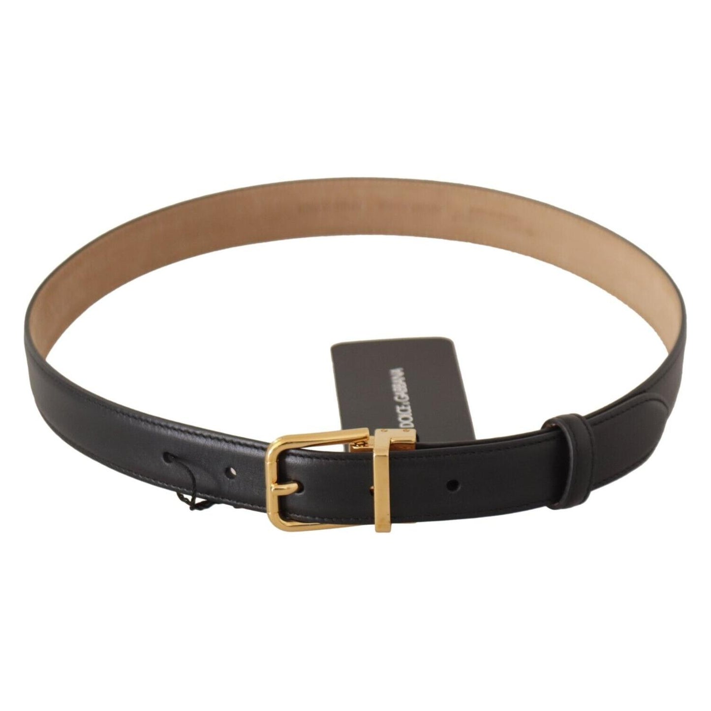 Dolce & Gabbana Elegant Black Leather Belt with Engraved Metal Buckle Dolce & Gabbana Dark Slate Gray