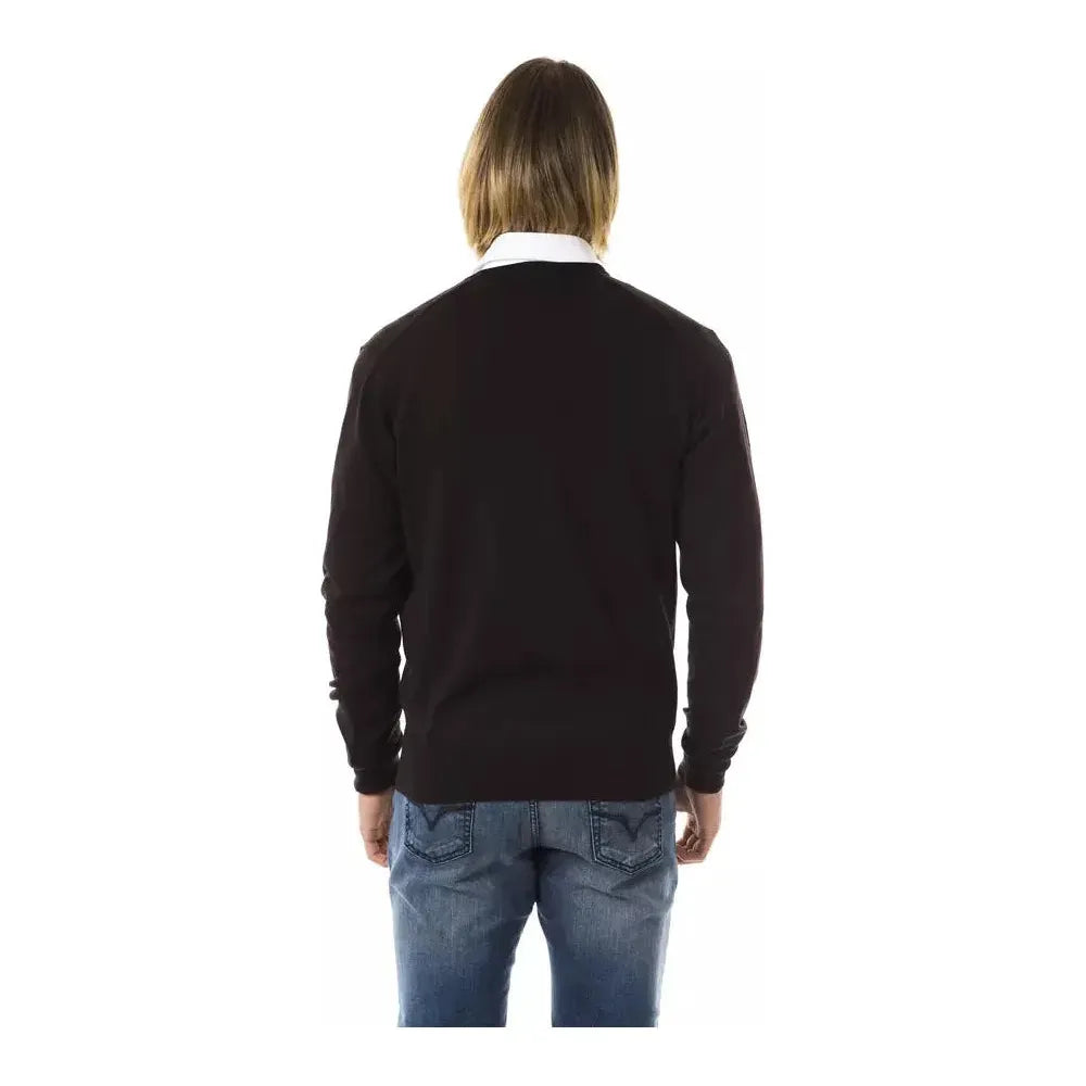 Uominitaliani Brown Merino Wool Men Sweater Uominitaliani Dark Slate Gray
