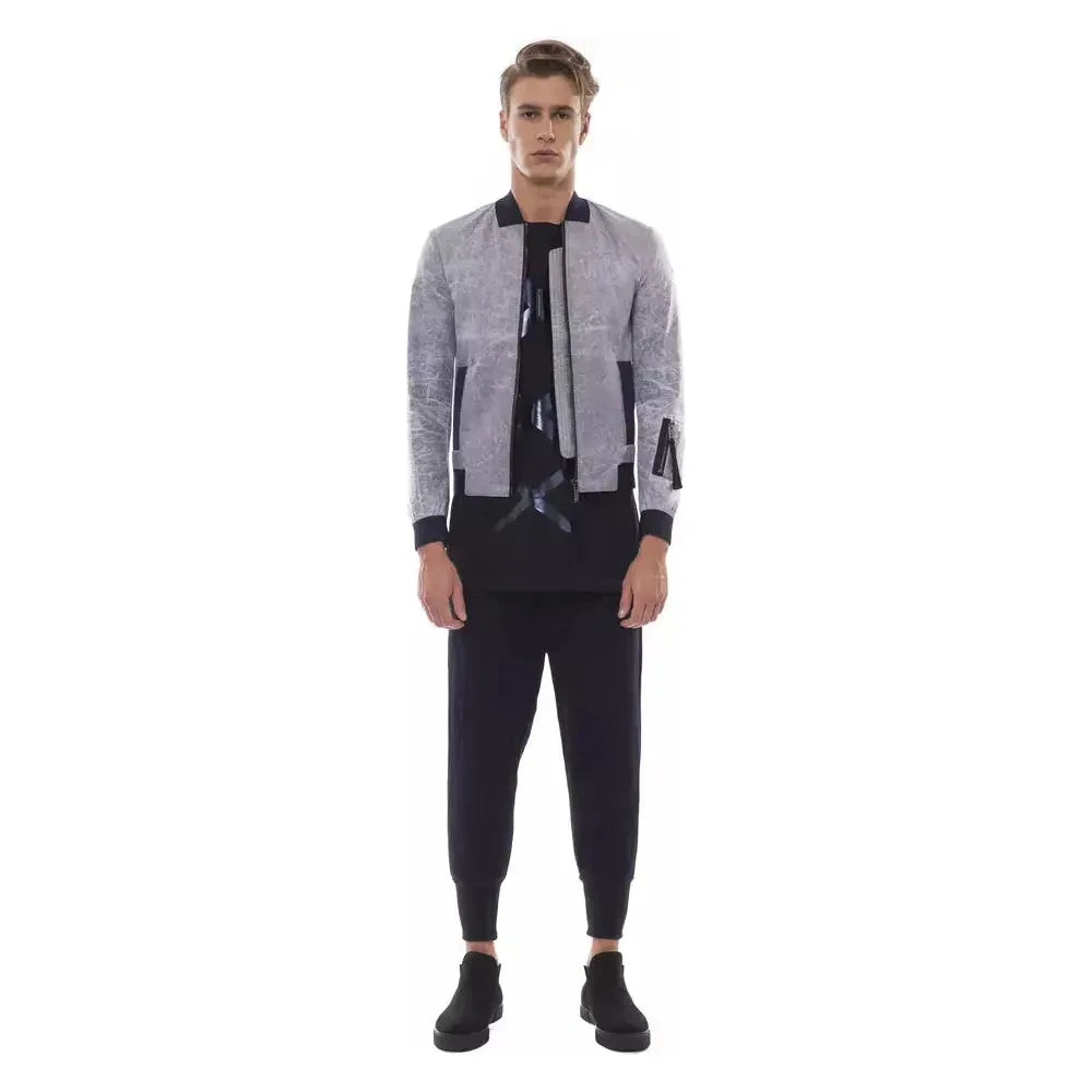 Nicolo Tonetto Gray Polyester Men's Bomber Jacket Coats & Jackets Nicolo Tonetto Dark Slate Gray