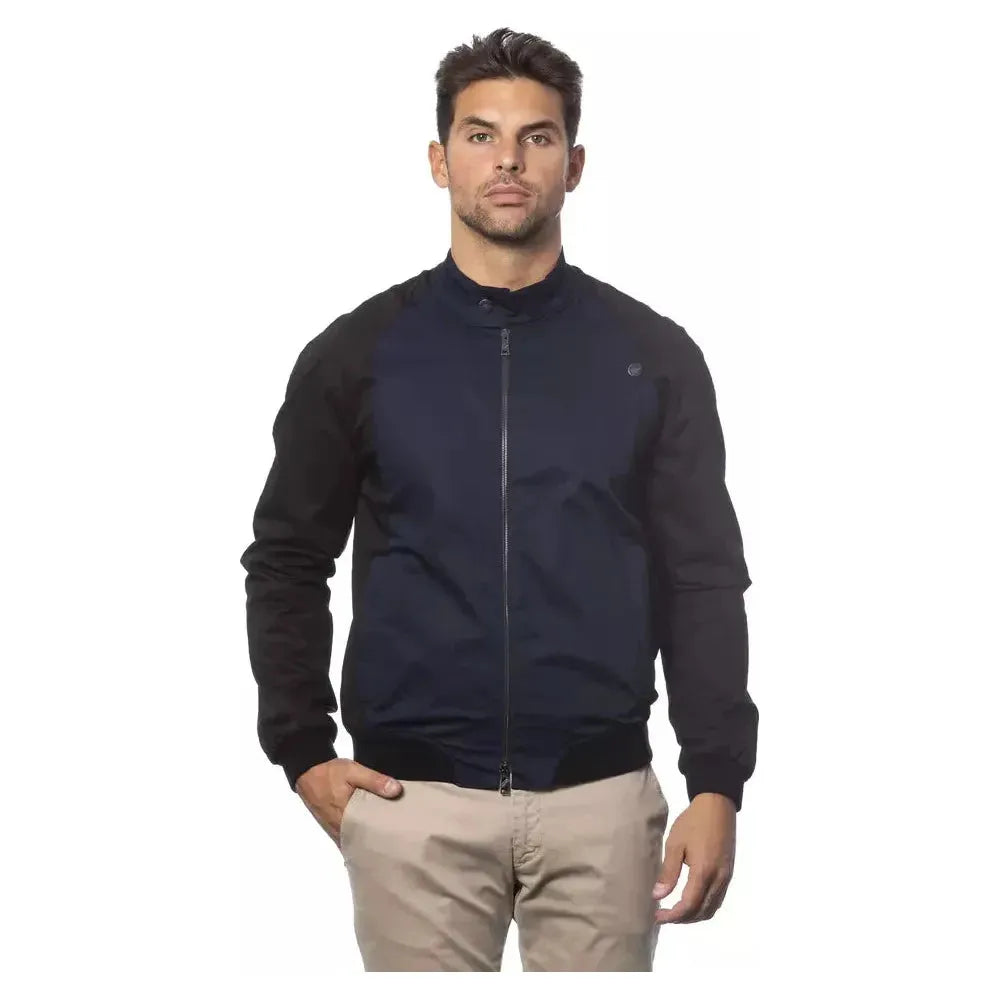 Verri Blue Cotton Men Bomber Jacket Coats & Jackets Verri Dark Slate Gray