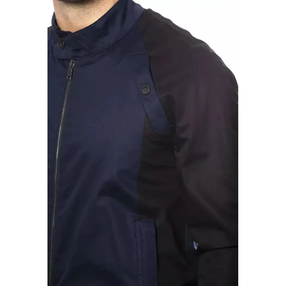 Verri Blue Cotton Men Bomber Jacket Coats & Jackets Verri Dark Slate Gray