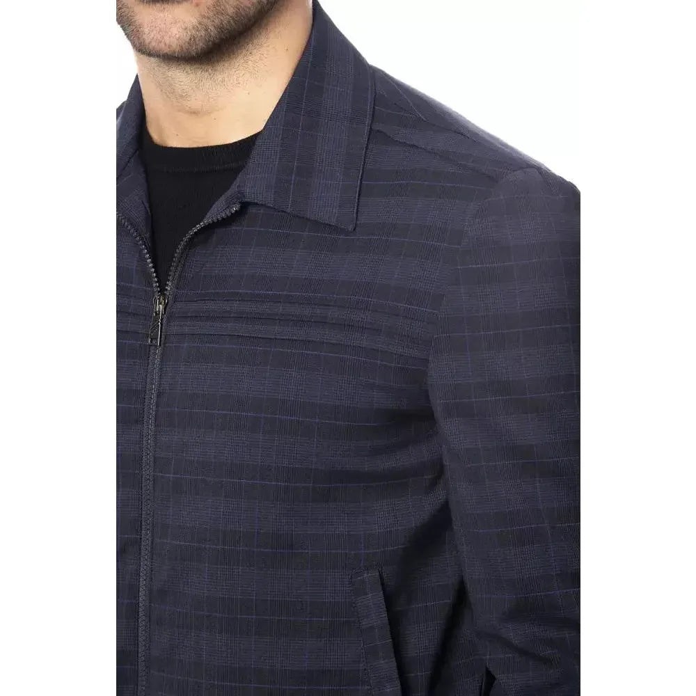 Verri Blue Wool Men Bomber Jacket Coats & Jackets Verri Dark Slate Gray