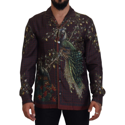 Dolce & Gabbana Bordeaux Ostrich Silk Satin Casual Mens Shirt