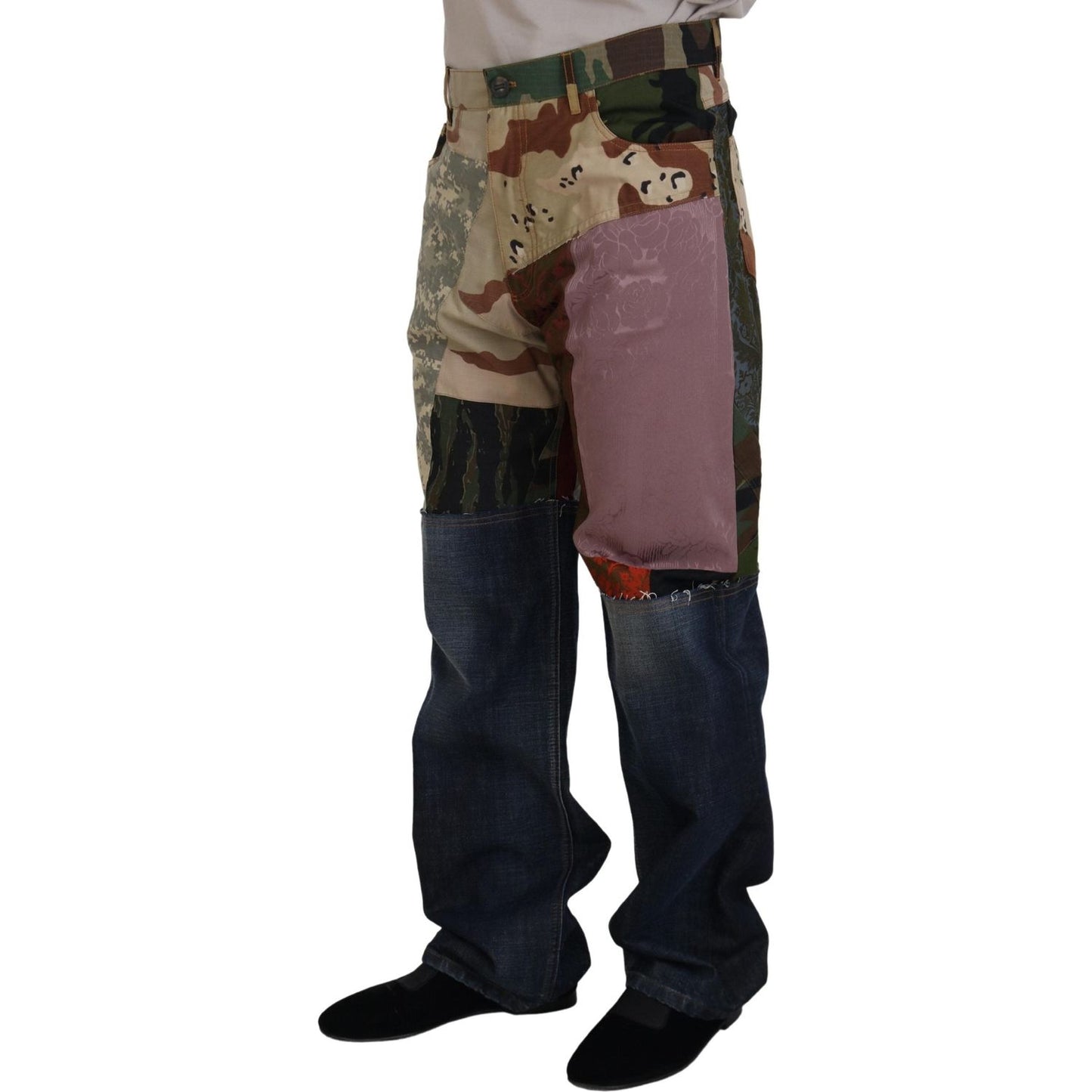 Dolce & Gabbana Multicolor Silk Patchwork Men Denim Jeans PAN74309 - 48