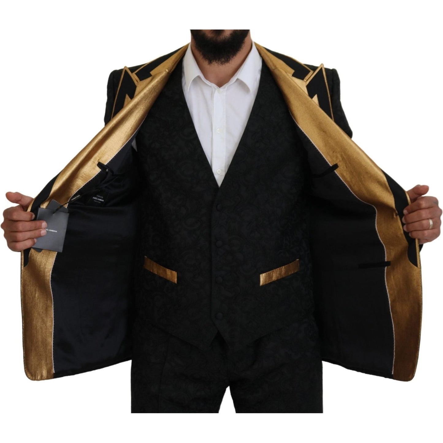 Dolce & Gabbana Black Gold Fantasy Tuxedo Slim Fit Suit KOS2110- 46
