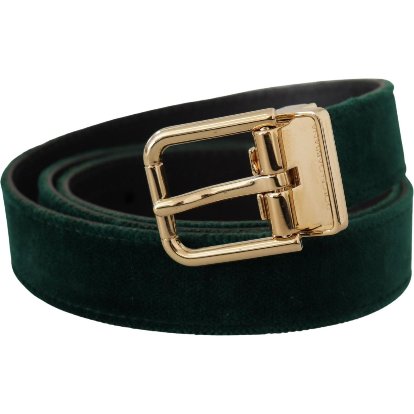 Dolce & Gabbana Emerald Velvet Designer Belt with Golden Buckle Dolce & Gabbana Tan