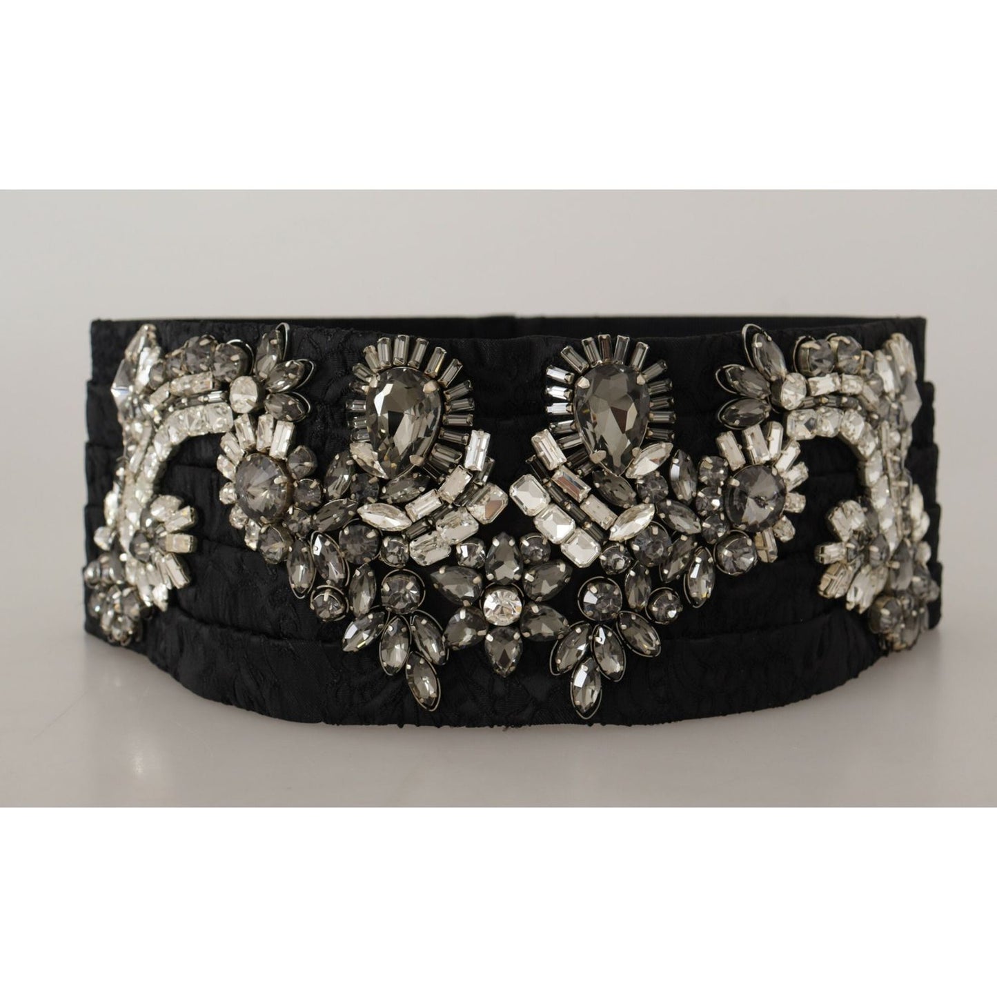 Dolce & Gabbana Elegant Rhinestone-Embellished Silk Belt Dolce & Gabbana Dark Gray
