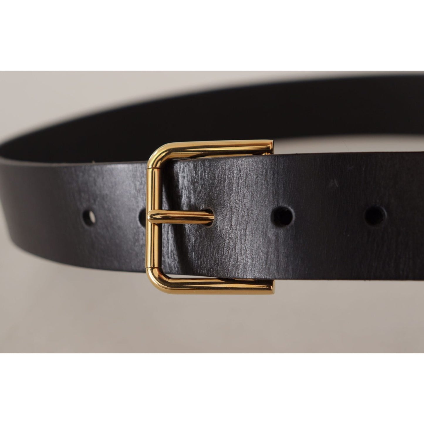 Dolce & Gabbana Elegant Black Leather Belt with Gold-Tone Buckle Dolce & Gabbana Dark Gray