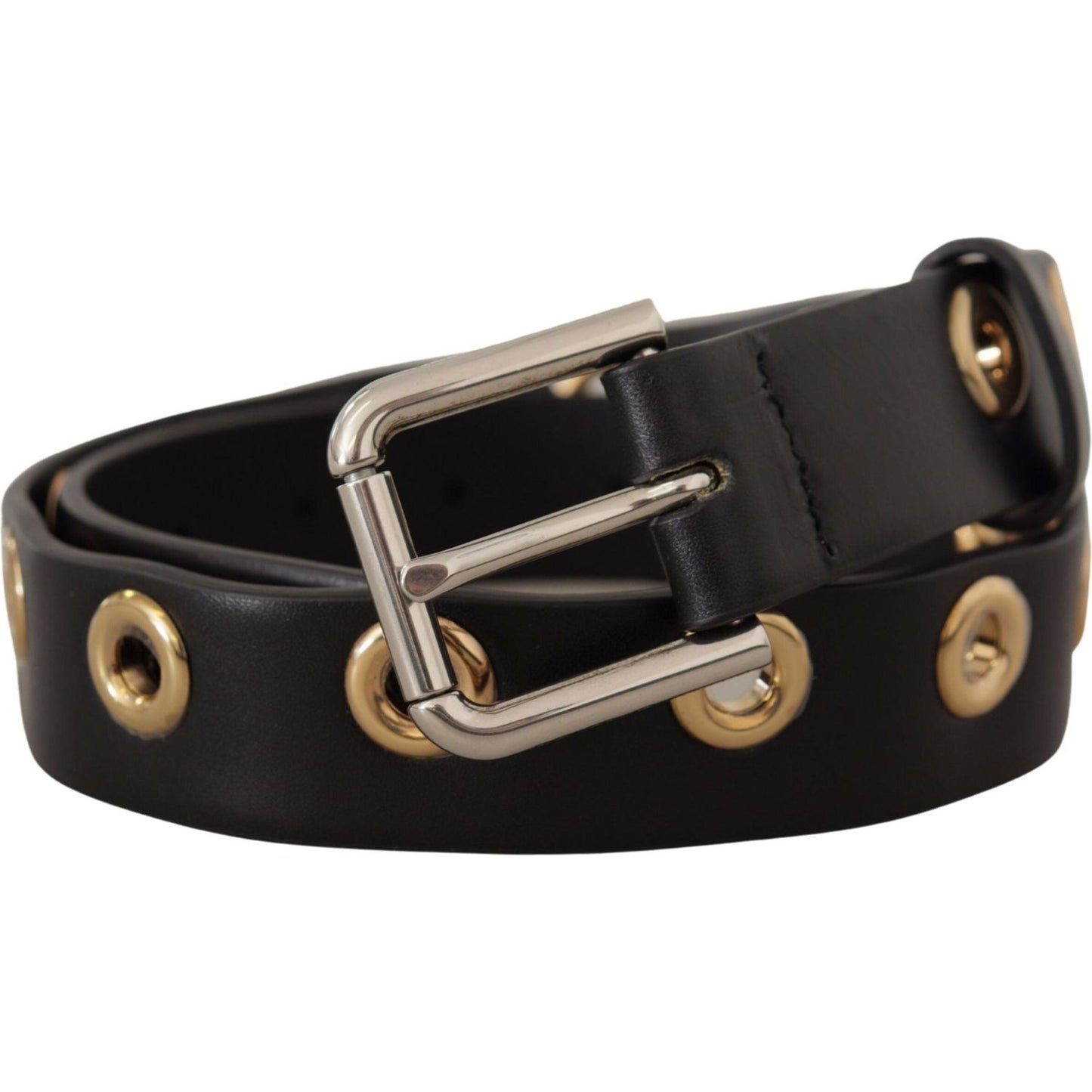 Dolce & Gabbana Chic Black Leather Belt with Engraved Buckle Dolce & Gabbana Black
