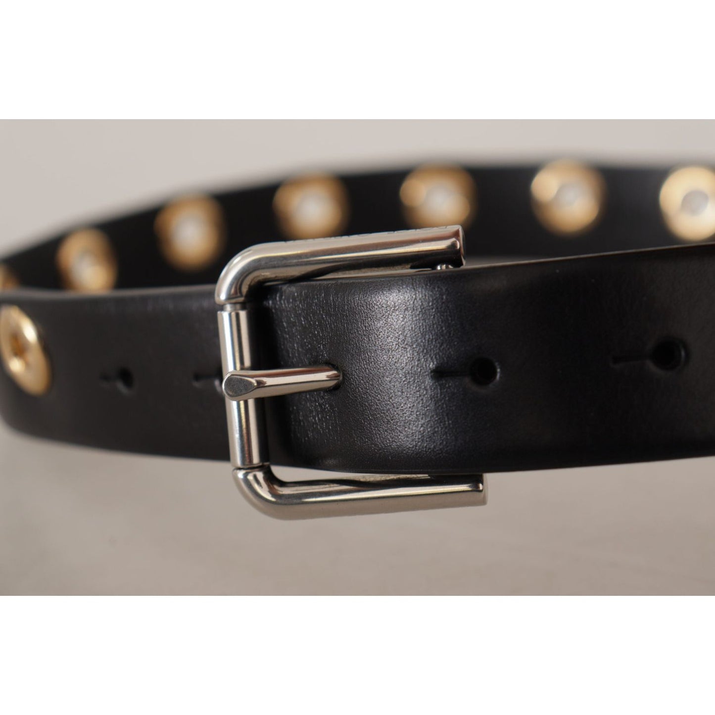 Dolce & Gabbana Chic Black Leather Belt with Engraved Buckle Dolce & Gabbana Dark Slate Gray