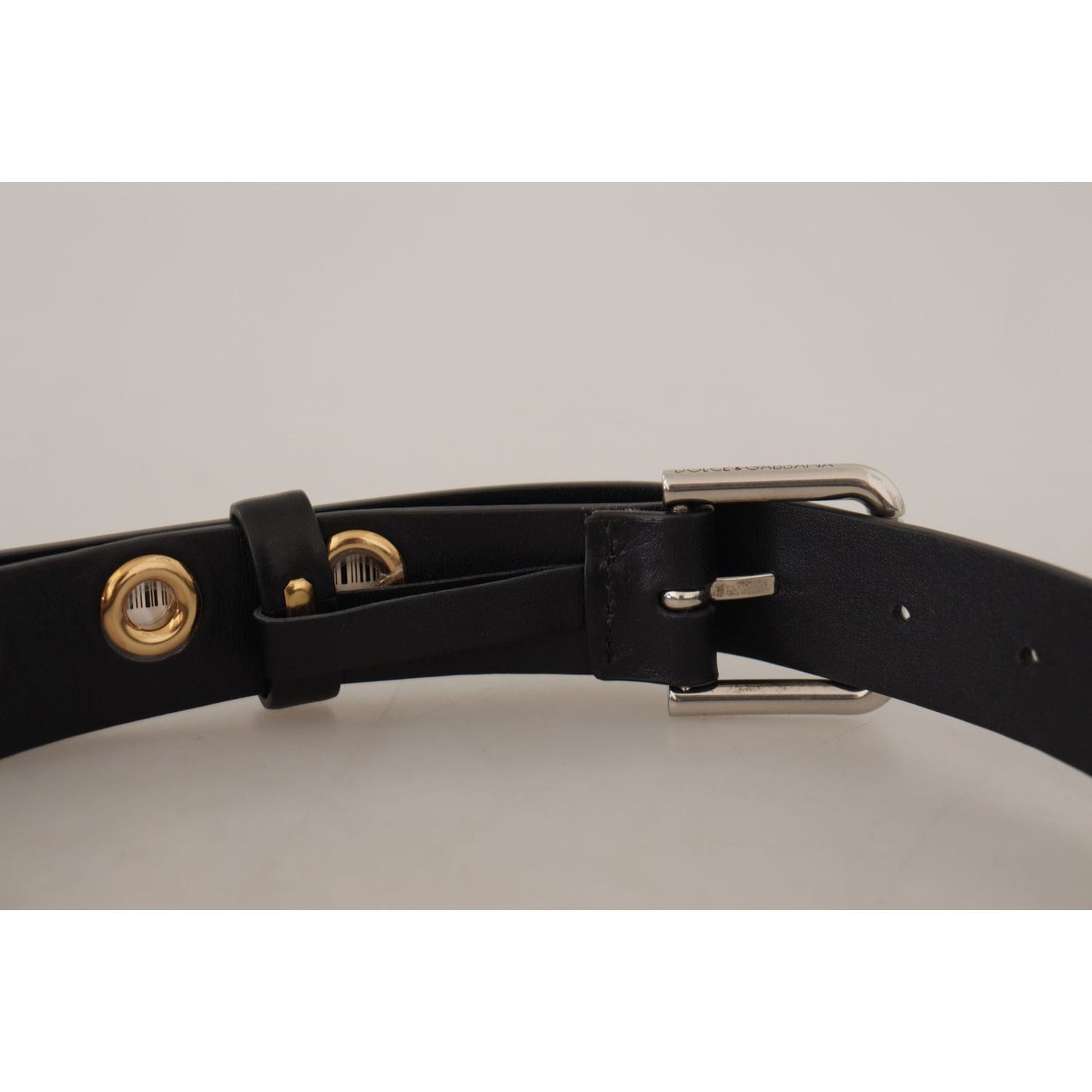 Dolce & Gabbana Chic Black Leather Belt with Engraved Buckle Dolce & Gabbana Gray