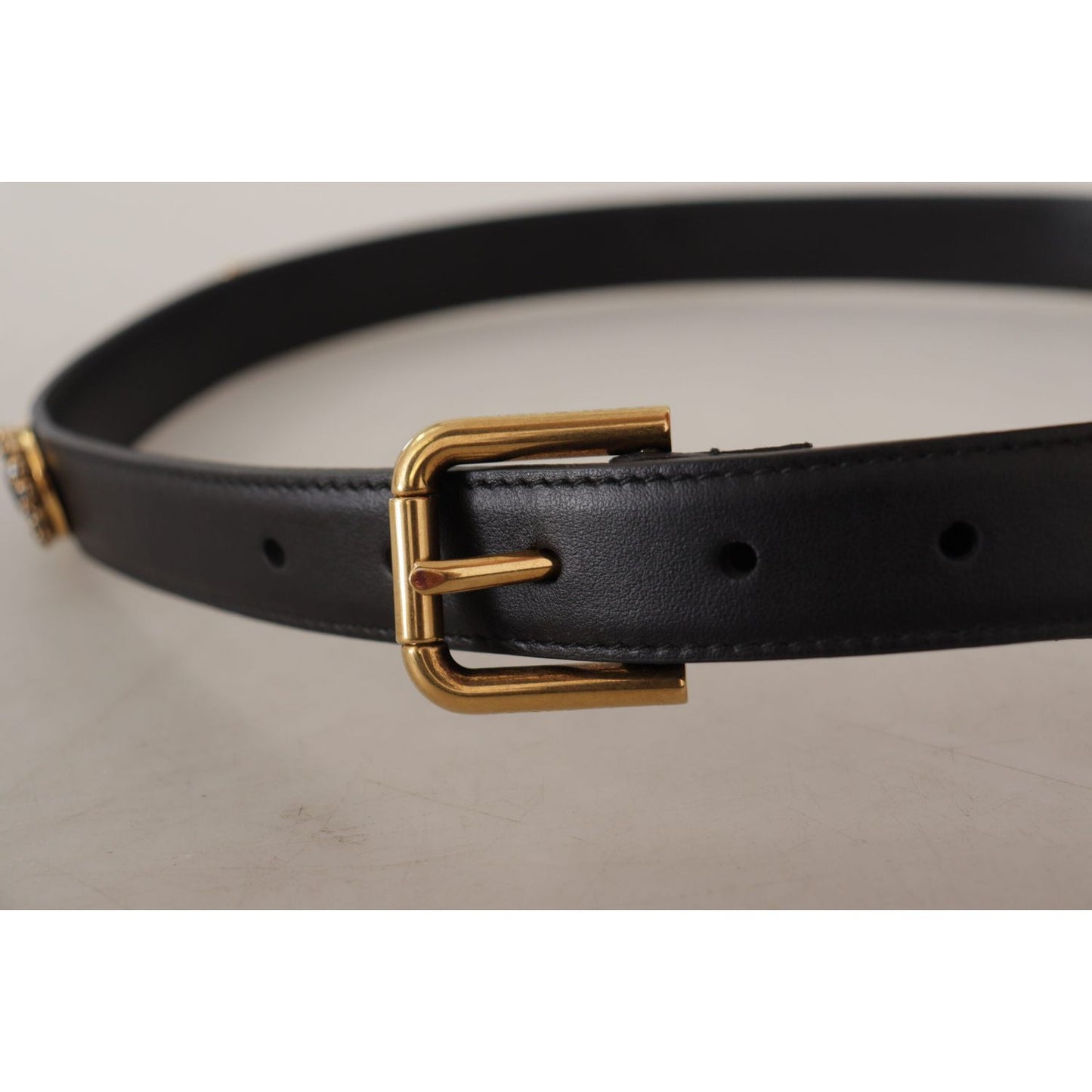 Dolce & Gabbana Elegant Black Leather Logo Belt Dolce & Gabbana Dark Gray