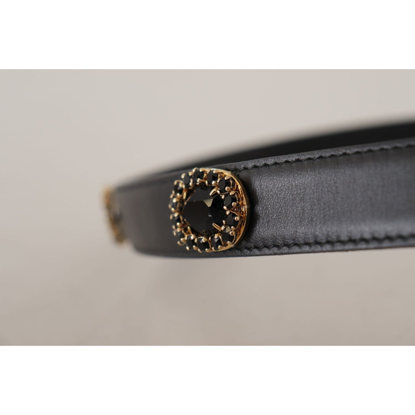 Dolce & Gabbana Elegant Black Leather Logo Belt Dolce & Gabbana Gray