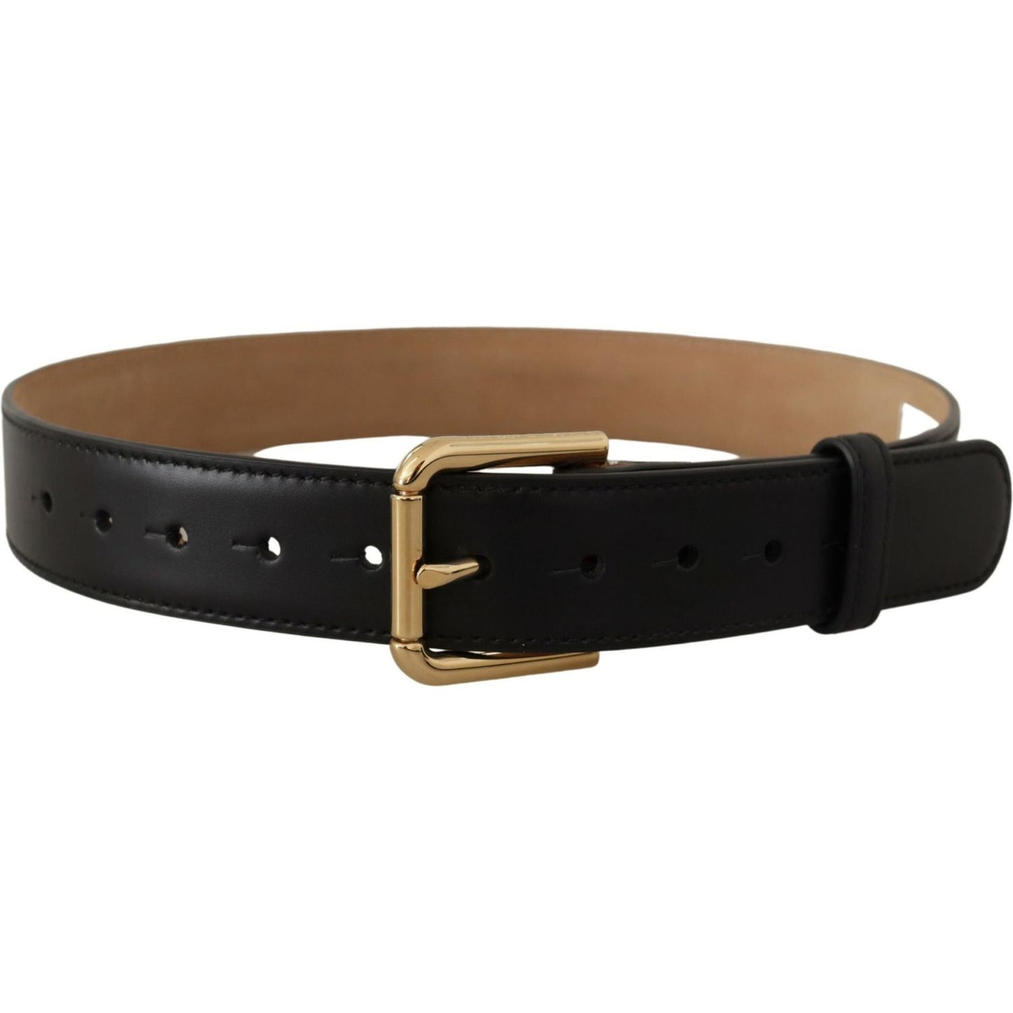 Dolce & Gabbana Elegant Leather Belt with Logo Buckle Dolce & Gabbana Black