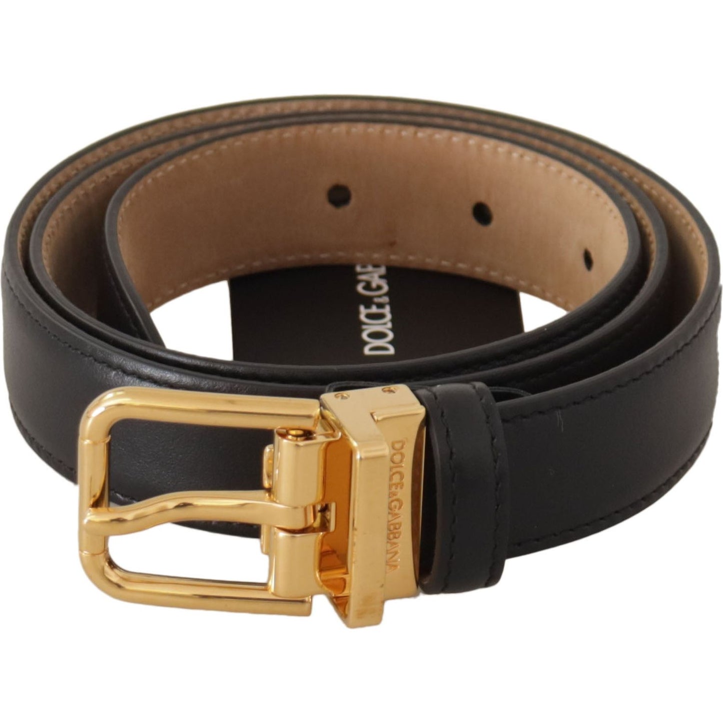 Dolce & Gabbana Elegant Black Leather Belt with Engraved Buckle Dolce & Gabbana Dark Slate Gray