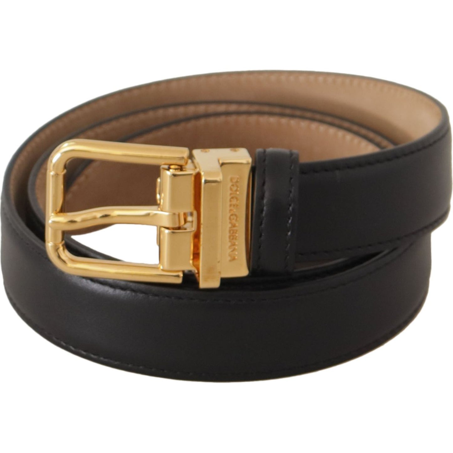 Dolce & Gabbana Elegant Black Leather Belt with Engraved Buckle Dolce & Gabbana Dark Slate Gray