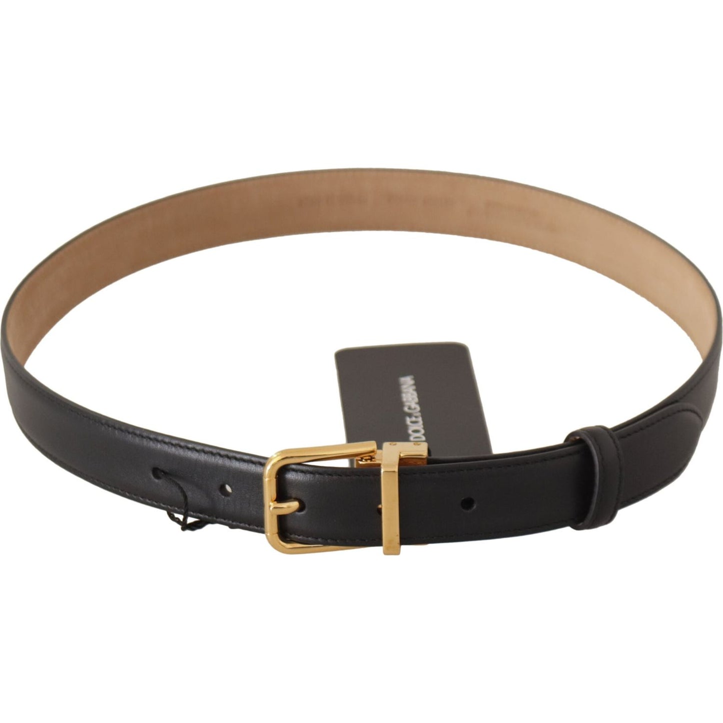 Dolce & Gabbana Elegant Black Leather Belt with Engraved Buckle Dolce & Gabbana Dark Olive Green