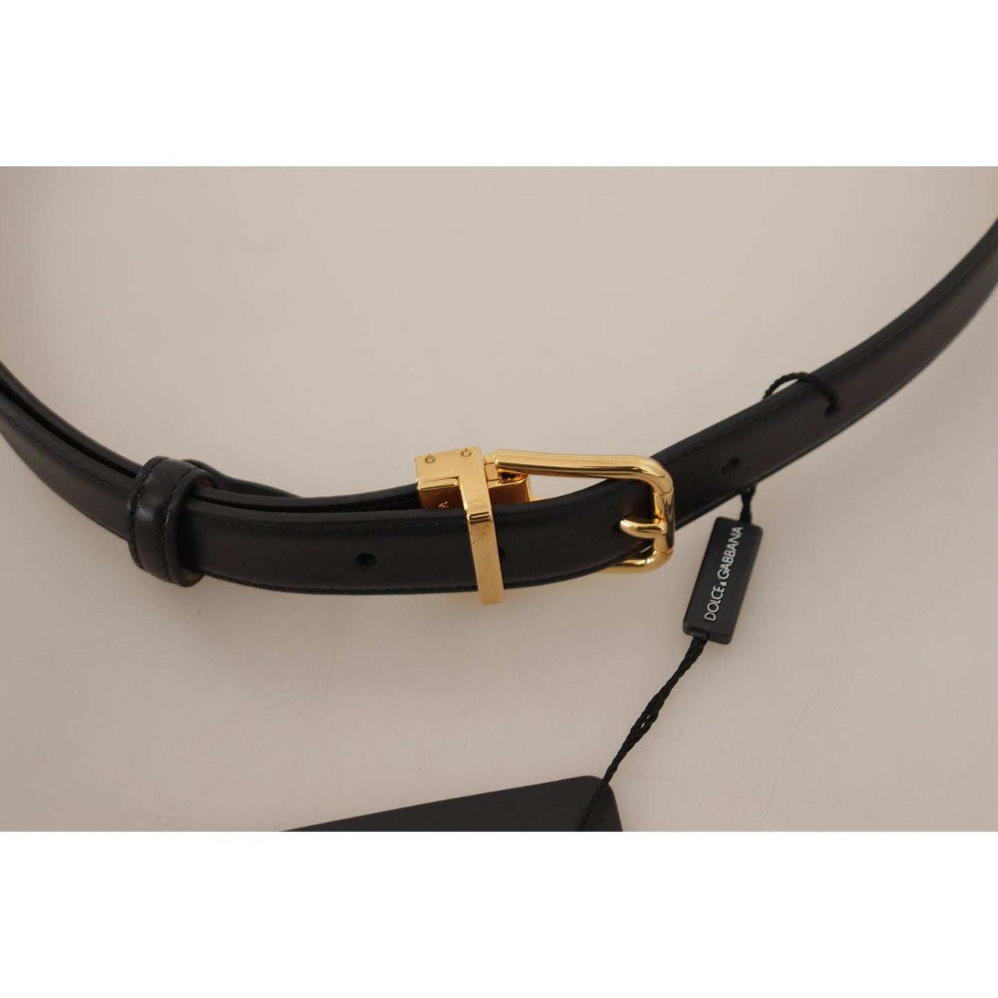 Dolce & Gabbana Elegant Black Leather Belt with Engraved Buckle Dolce & Gabbana Dark Gray