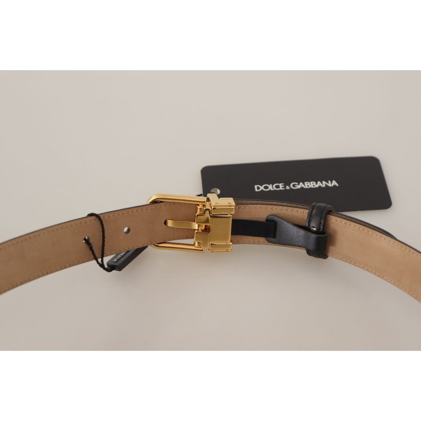 Dolce & Gabbana Elegant Black Leather Belt with Engraved Buckle Dolce & Gabbana Gray
