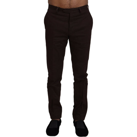 BENCIVENGA Brown Cotton Tapered Formal Men Pants