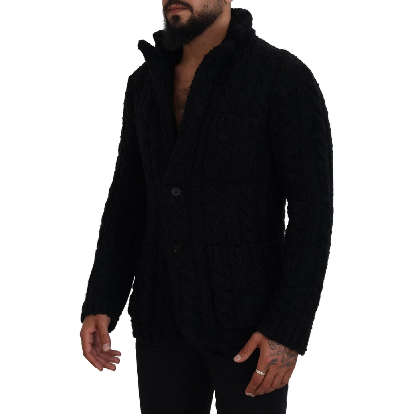 Dolce & Gabbana Black Wool Knit Button Cardigan Sweater