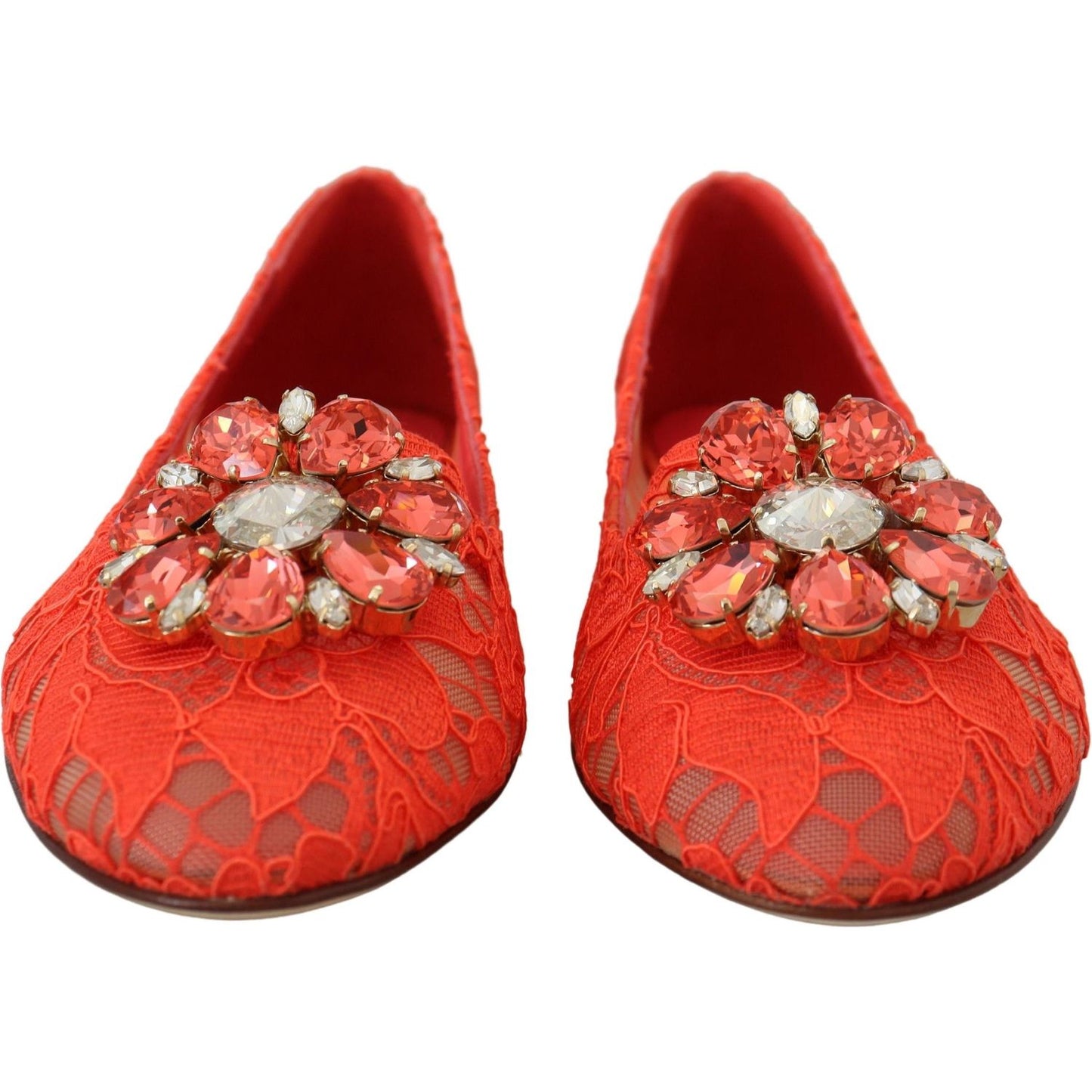 Dolce & Gabbana Elegant Lace Vally Flats in Coral Red Dolce & Gabbana Firebrick