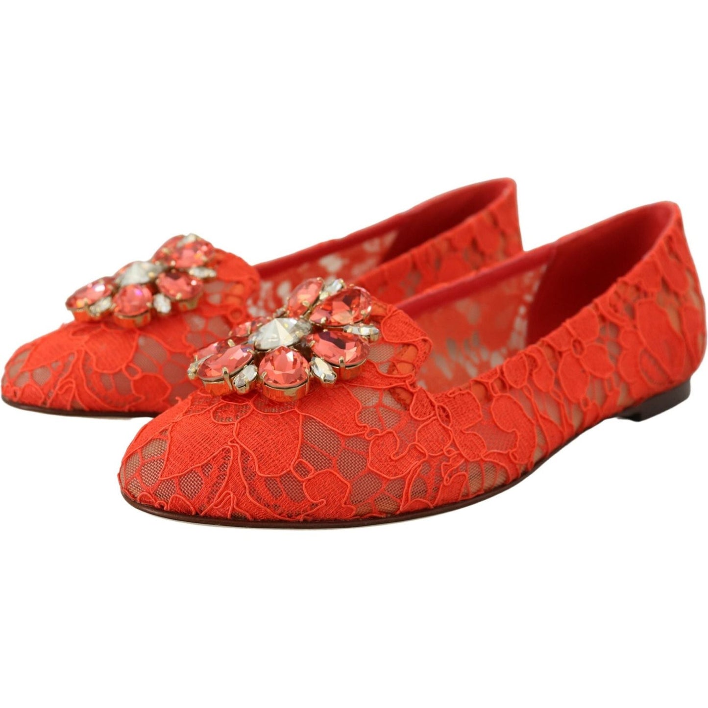Dolce & Gabbana Elegant Lace Vally Flats in Coral Red Dolce & Gabbana Firebrick