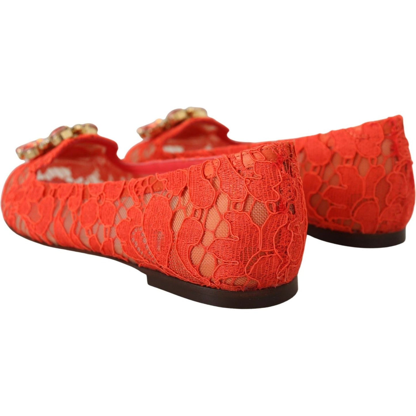 Dolce & Gabbana Elegant Lace Vally Flats in Coral Red Dolce & Gabbana Firebrick
