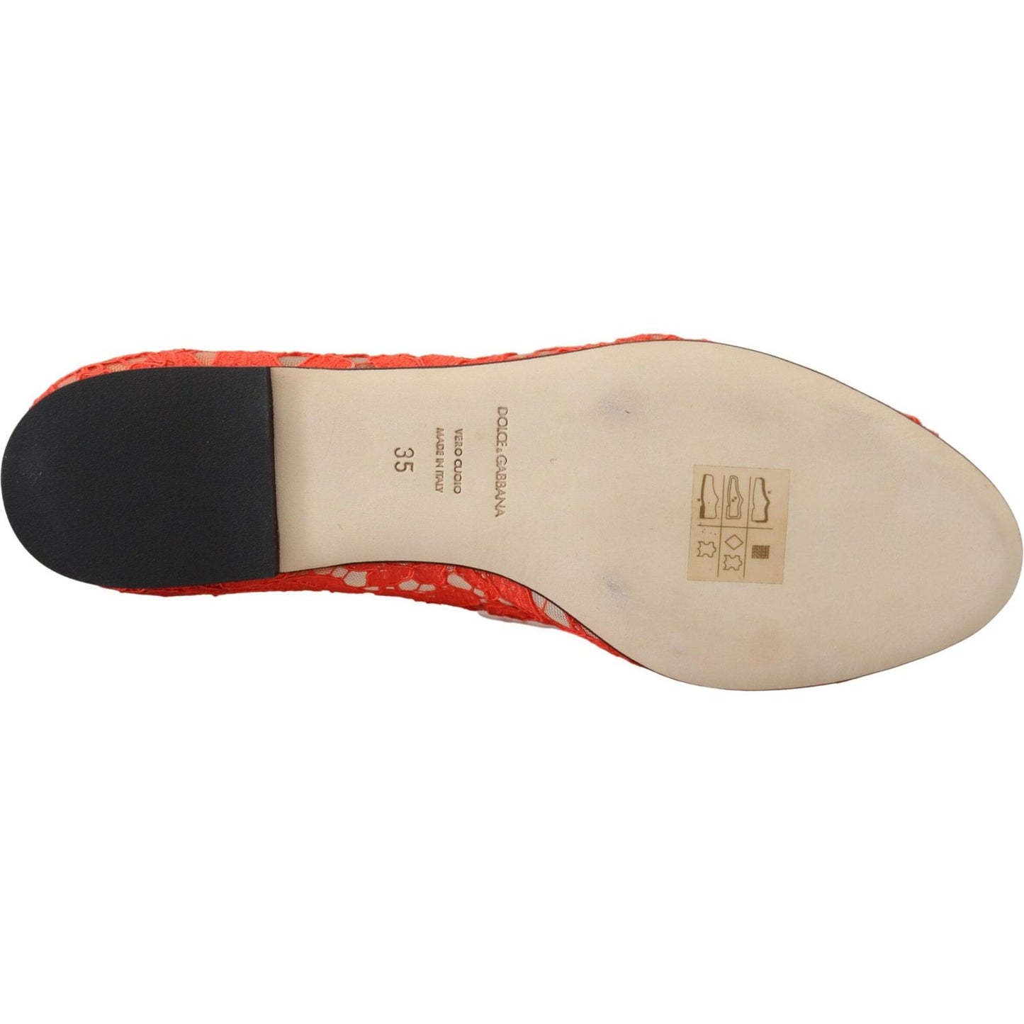 Dolce & Gabbana Elegant Lace Vally Flats in Coral Red Dolce & Gabbana Tan