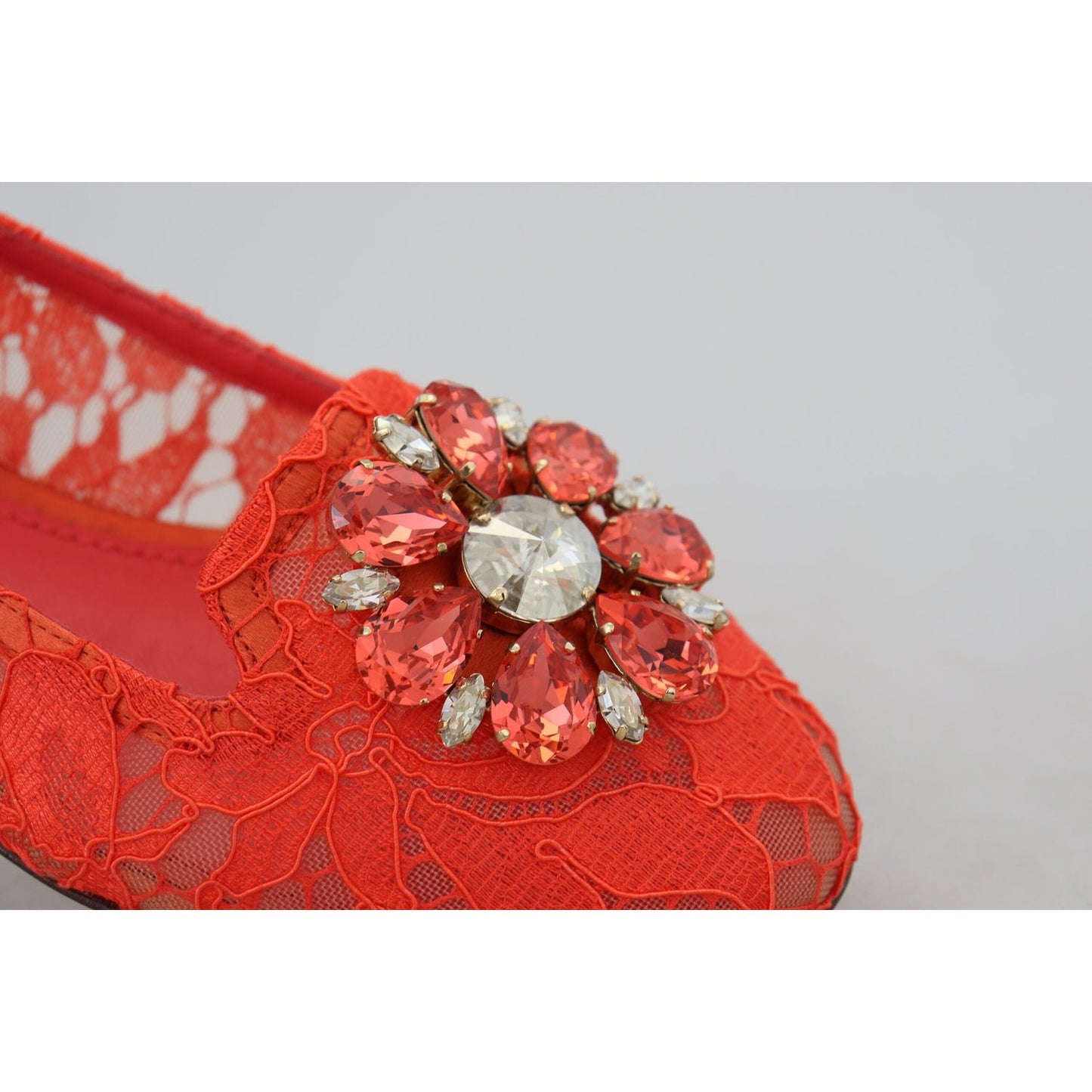 Dolce & Gabbana Elegant Lace Vally Flats in Coral Red Dolce & Gabbana Firebrick