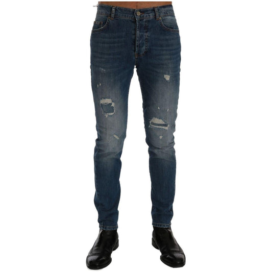 Frankie Morello Blue Wash Torn Dunfermile Slim Fit Jeans