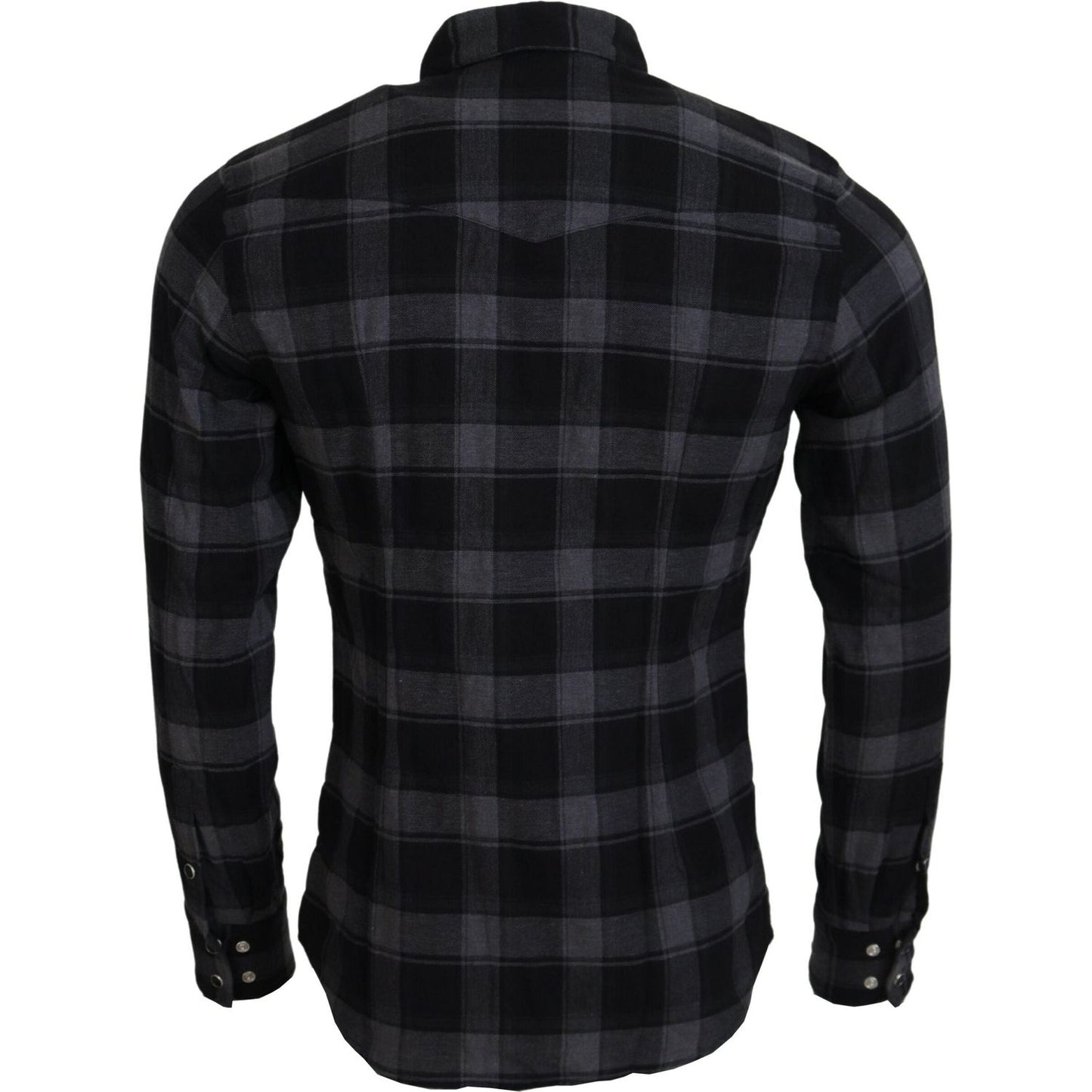 Dolce & Gabbana Black Gray Check Men Long Sleeves Shirt TSH83670-39