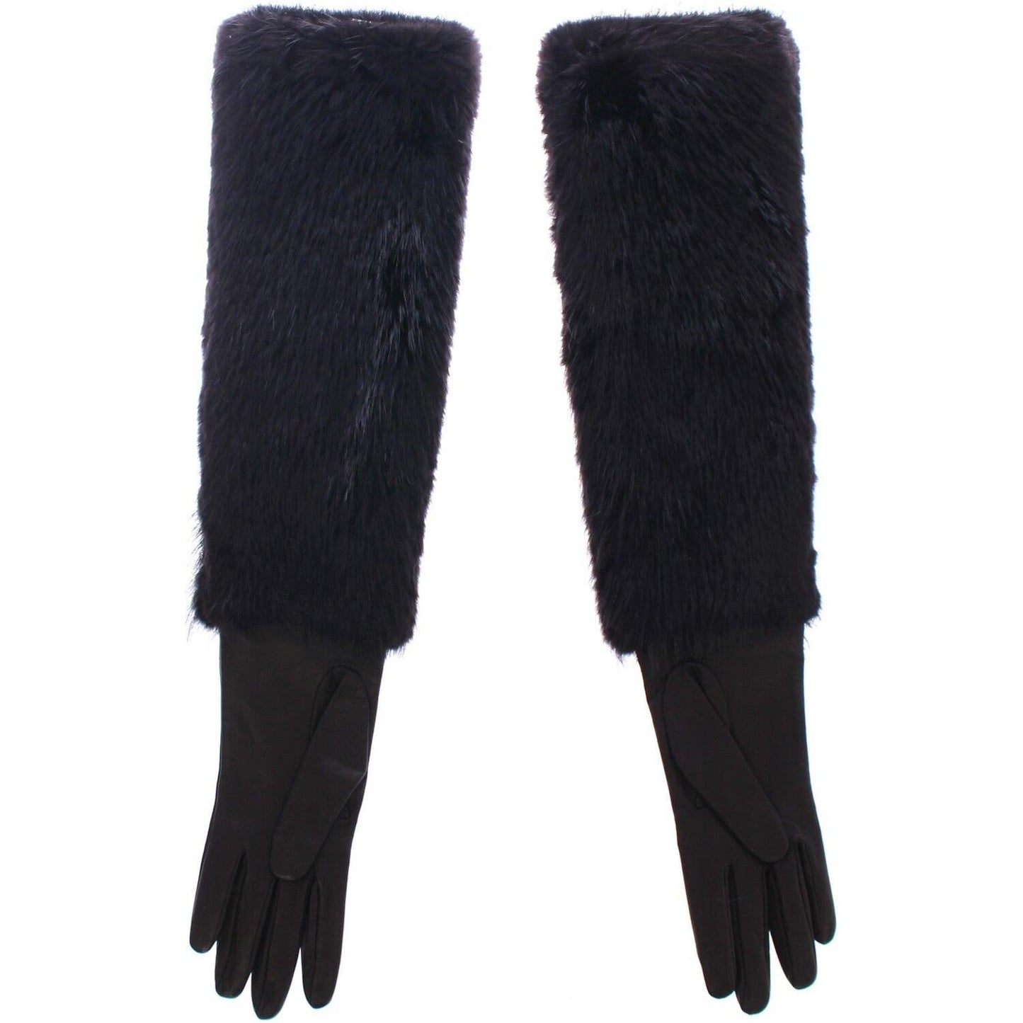 Dolce & Gabbana Elegant Elbow-Length Beaver Fur Gloves Dolce & Gabbana Black