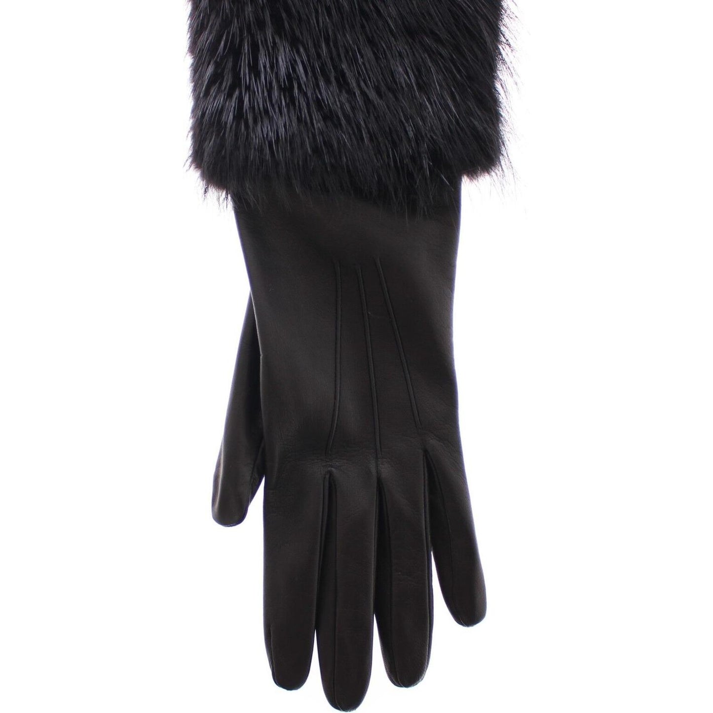 Dolce & Gabbana Elegant Elbow-Length Beaver Fur Gloves Dolce & Gabbana Dark Slate Gray