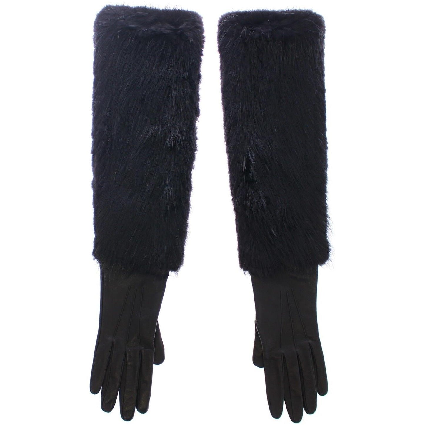 Dolce & Gabbana Elegant Elbow-Length Beaver Fur Gloves Dolce & Gabbana Dark Slate Gray
