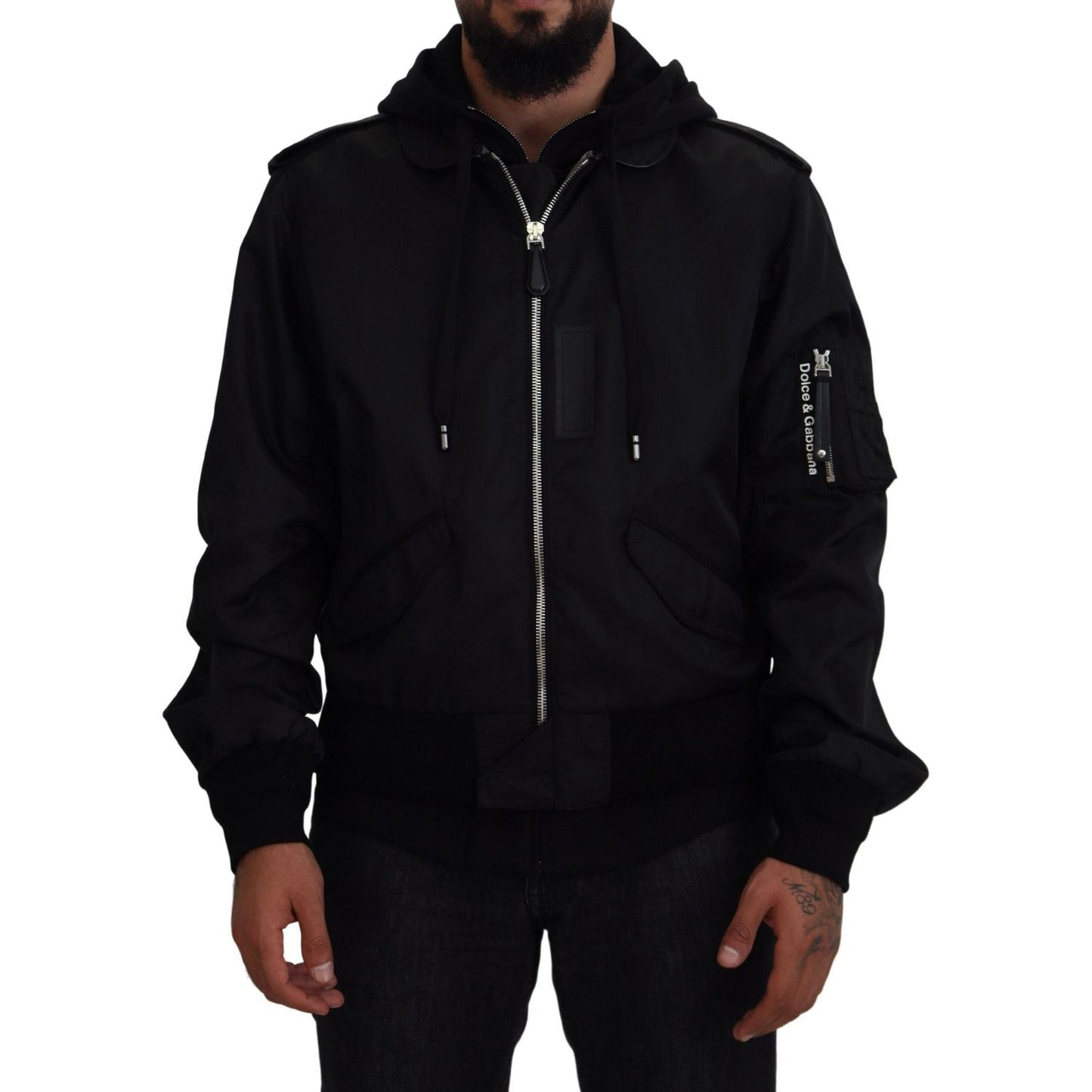 Dolce & Gabbana Black Nylon Hooded Full Zip Men Coat Jacket JKT3595-50