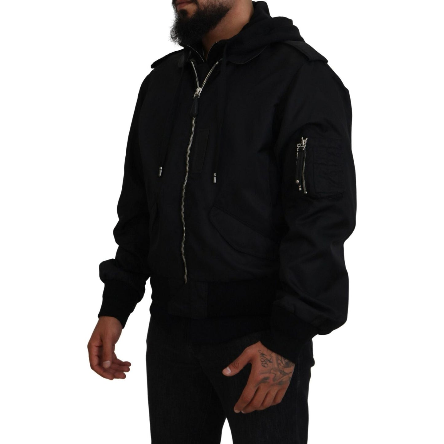 Dolce & Gabbana Black Nylon Hooded Full Zip Men Coat Jacket JKT3595-50