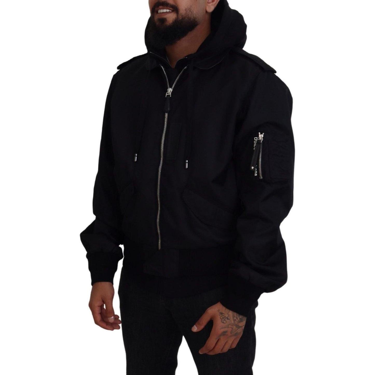 Dolce & Gabbana Black Nylon Hooded Full Zip Men Coat Jacket JKT3595-50