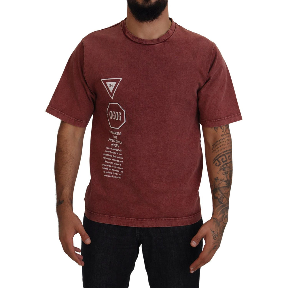 Dolce & Gabbana Maroon Print Round Neck Short Sleeves T-shirt TSH83948-46