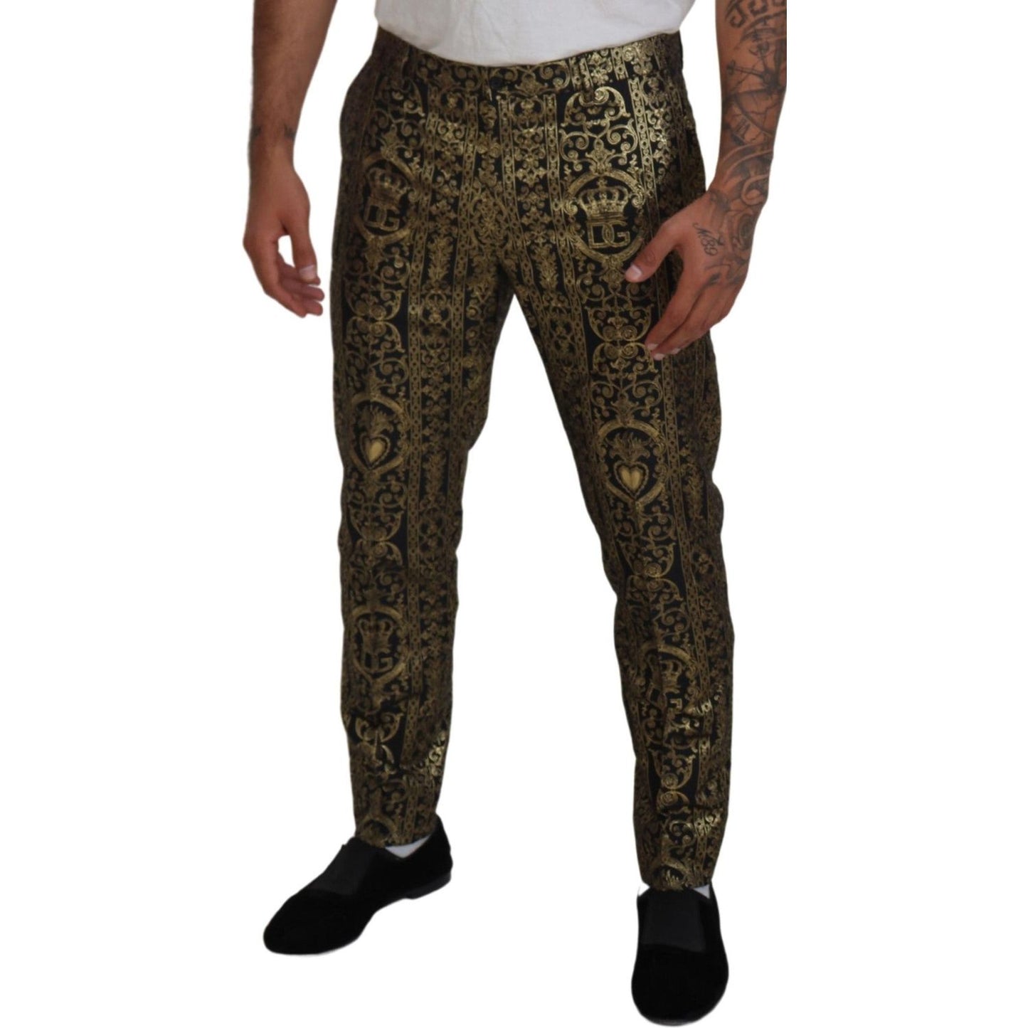 Dolce & Gabbana Black Gold Jacquard Dress Trouser Pants PAN74727- 48
