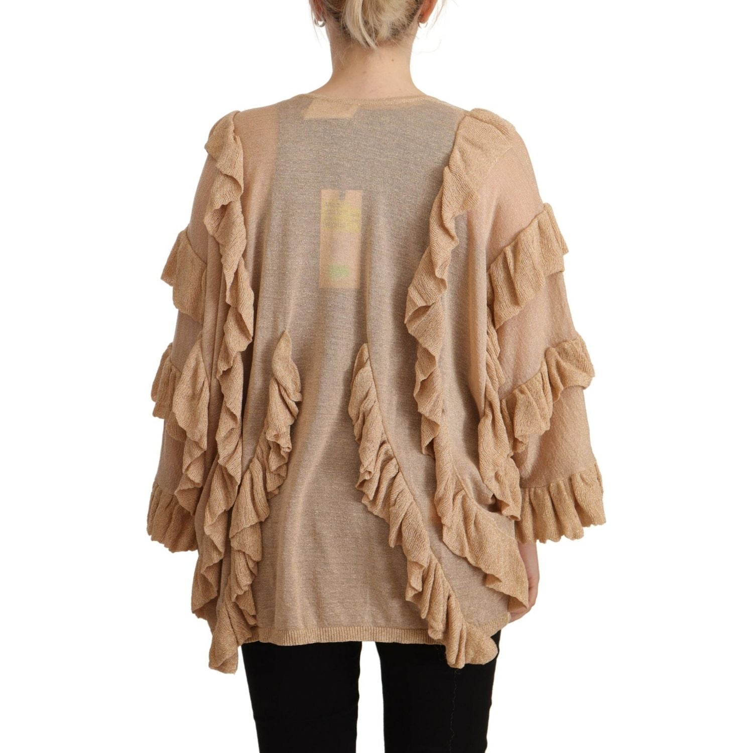 Aniye By Beige Ruffle Long Sleeves Open Front Cardigan Sweater