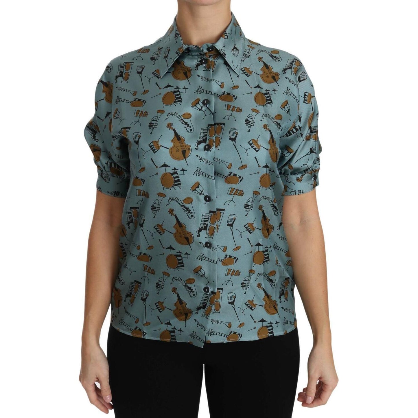 Dolce & Gabbana Multicolor Musical Instruments Silk Short sleeve Shirt TSH2895-36