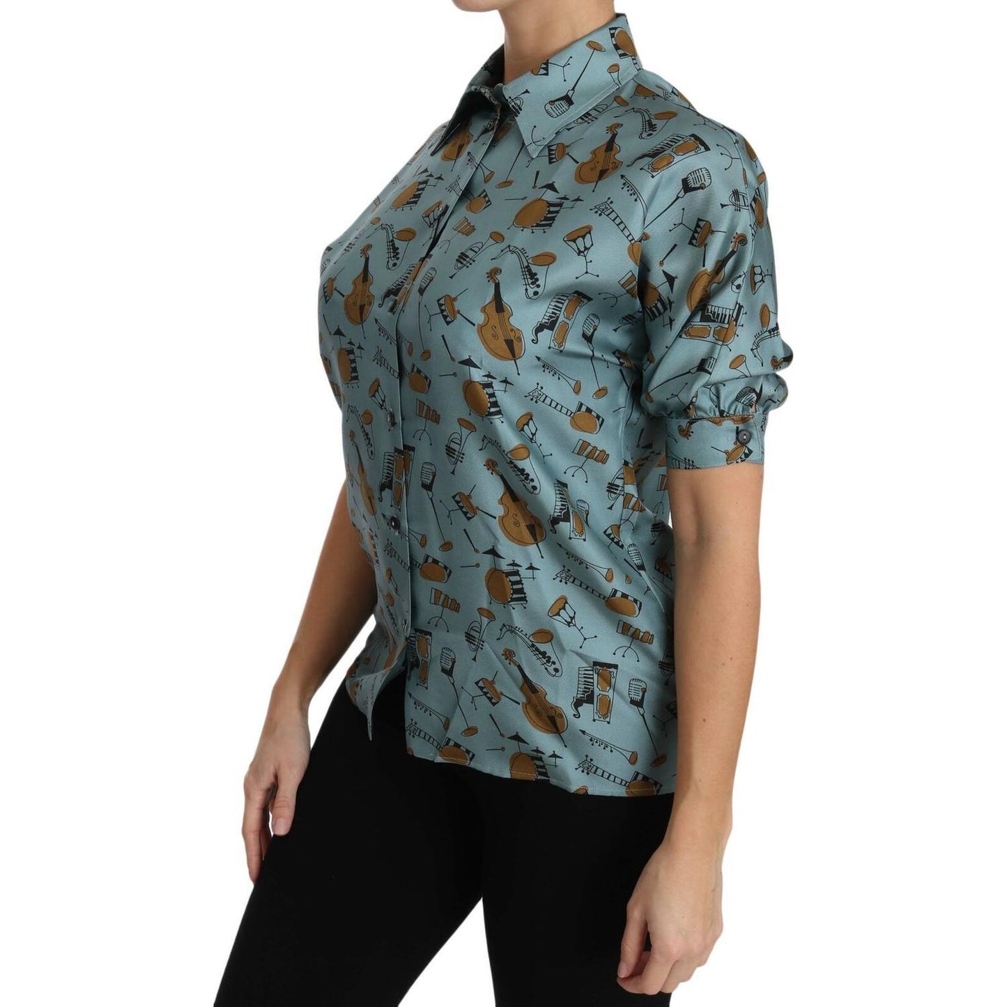 Dolce & Gabbana Multicolor Musical Instruments Silk Short sleeve Shirt TSH2895-36