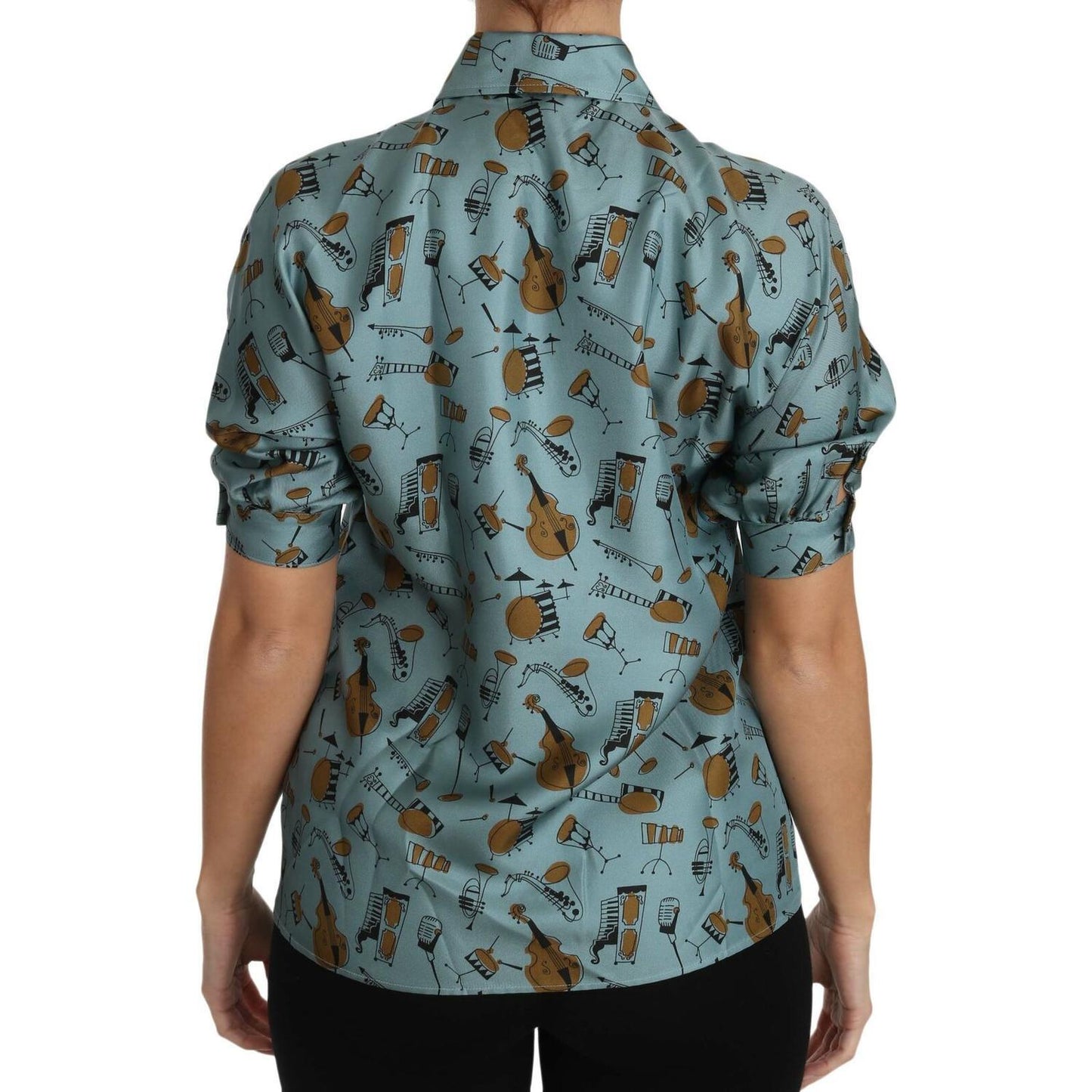 Dolce & Gabbana Multicolor Musical Instruments Silk Short sleeve Shirt TSH2895-36