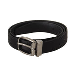 Dolce & Gabbana Black Calf Leather Silver Logo Metal Buckle Belt BEL8633-80