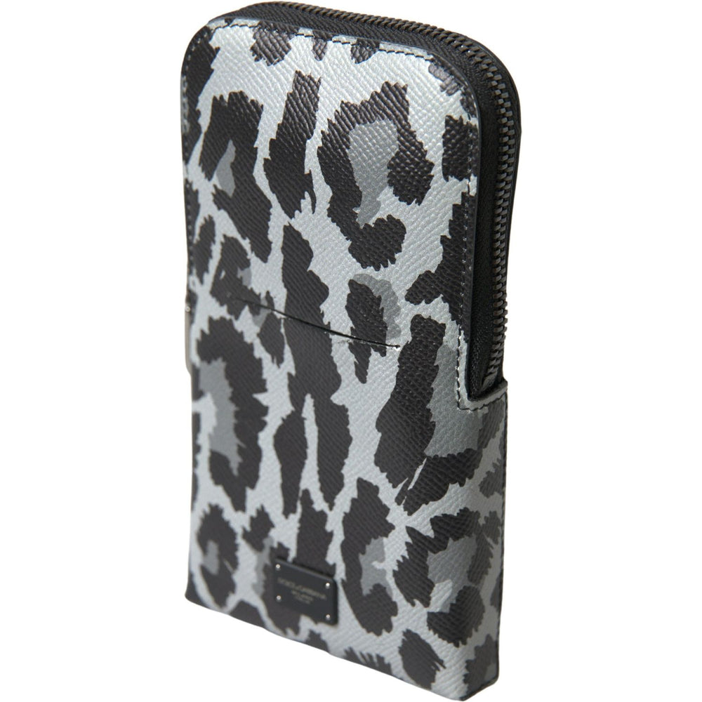 Dolce & Gabbana Gray Leopard Leather Men Purse Crossbody Sling Phone Bag BAG1092